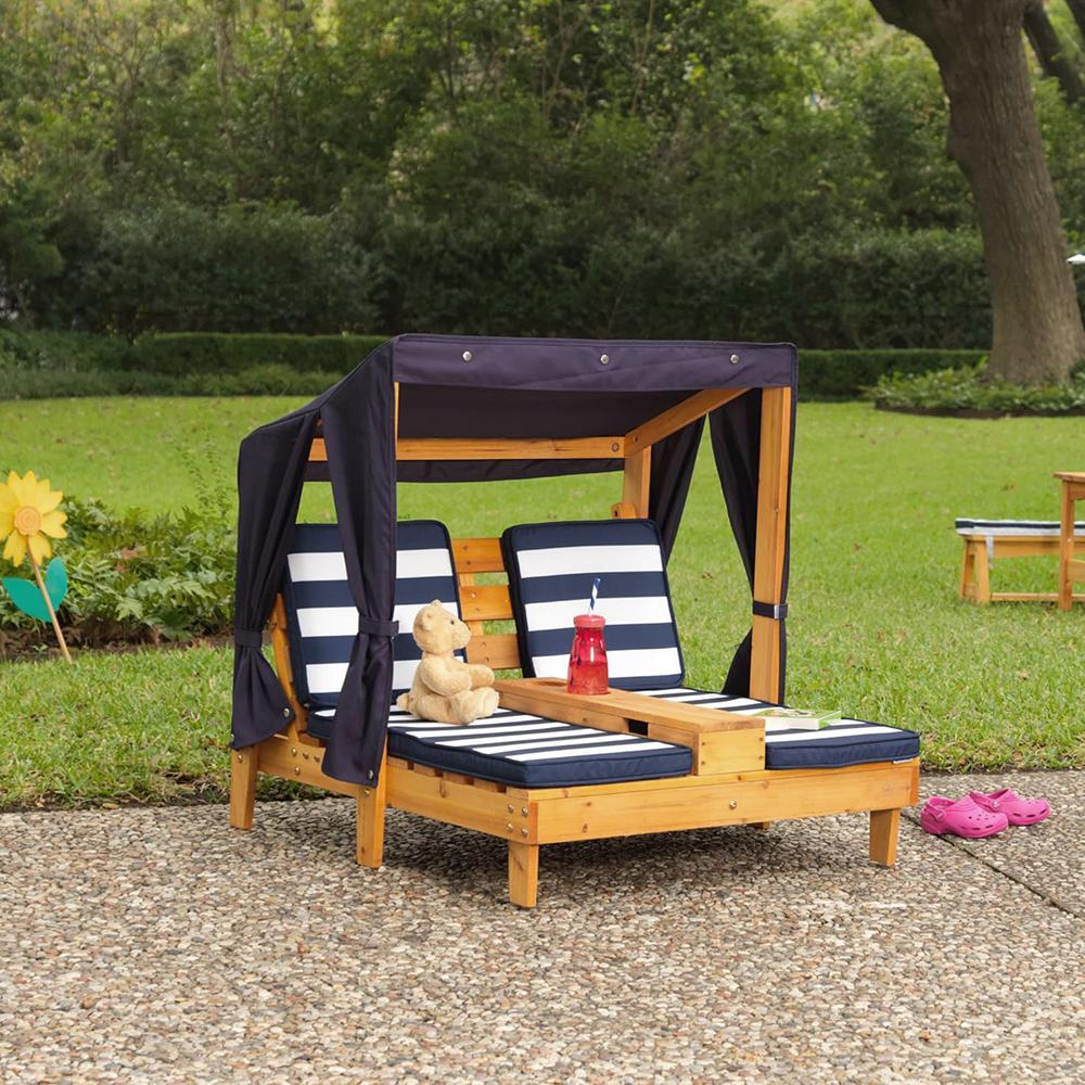 صالة تشيس مزدوجة خشبية خارجية من كيد كرافت مع حاملات أكواب، وأثاث فناء للأطفال - تصویر 4